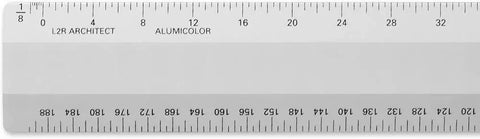 Metal Architect Ruler 12 Inch Pro Grade With Four Bevel Scales For Drawing Drafting And Engineering Left To Right Calibrations One Thirty Second One Sixteenth One Eighth And One Quarter For Precise Measurements. Aluminum architect ruler with inch scales