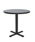 24 Inch Gray Granite Round Cafe Table With Black Cast Iron Base For Break Rooms And Bar Areas, One And A Quarter Inch High Pressure Laminate Top