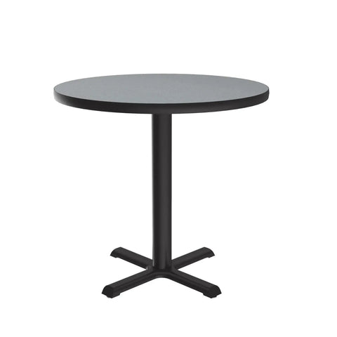 24 Inch Gray Granite Round Cafe Table With Black Cast Iron Base For Break Rooms And Bar Areas, One And A Quarter Inch High Pressure Laminate Top