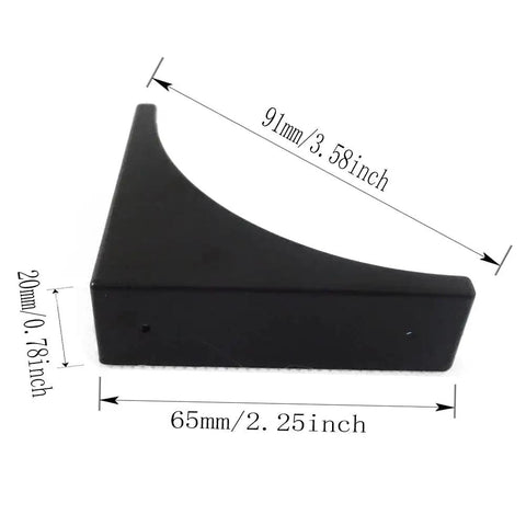 Heavy Hitter Brass Corner Guards Four Pack Heavy Duty Premium Quality Edge Protectors For Desks Cabinets And Jewelry Boxes Thick Black Furniture Bumpers side view with dimensions shown