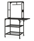 Solid As A Rock 4 Tier Rolling 3D Printer Stand With Hella Spacious Spool Storage, black metal frame workstation desk.