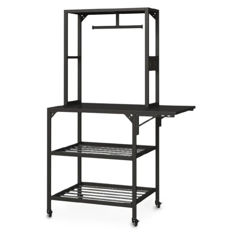 Solid As A Rock 4 Tier Rolling 3D Printer Stand With Hella Spacious Spool Storage, black metal frame workstation desk.