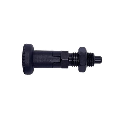 Heavy Duty Bad Boy Grade Carbon Steel Self Locking Ball Nose Spring Plunger Kit With Knurled Lock Nut For No Sweat Positioning And Rock Solid Industrial Fixing M10 visible from side angle, showing knurled lock nut and spring plunger mechanism.