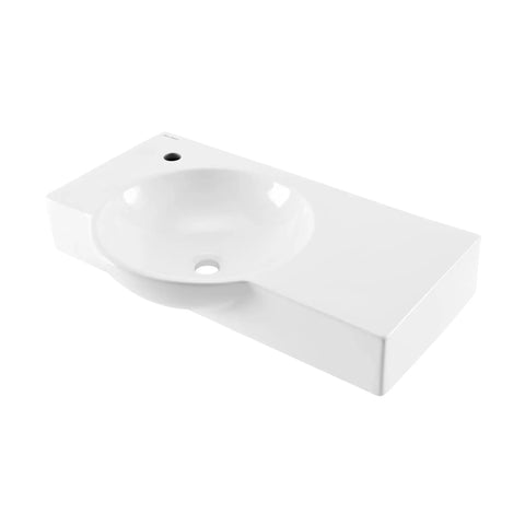 Chateau 30 Inch Wall Mount Bathroom Sink With Left Side Faucet, Durable Non-Porous Scratch-Resistant Ceramic, Modern Design