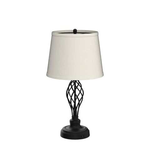 Two Pack Of 3 Way Dimmable Touch Lamps With USB Port And AC Outlet, Bedside Nightstand Lamps With Fabric Shade, Daylight White Bulbs Included, Great For Living Room Or Bedroom, featuring a cream fabric shade and intricate black base design.