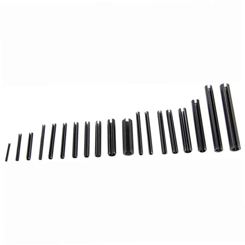 Pro Grade Roll Pins Assortment Kit With Slotted Spring Dowel Pins 450 Pcs For Cogs And Wheels Hollow Steel With Black Oxide Finish Durable And Corrosion Resistant Ideal For DIY And Professional Mechanical Assemblies. black slotted roll pins in assorted sizes