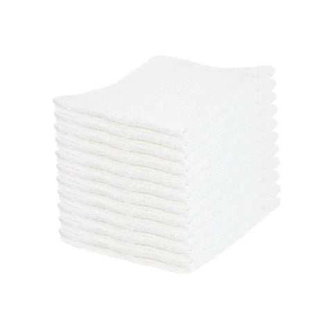 Stack of Virgin Terry Cotton Towels Pack Of 60, 14 By 17 Inches, White, Medium Lint, Terry Cloth Bath And Kitchen Towels For Home