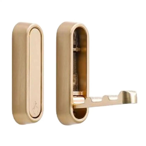 Foldable Wall Mounted Coat Hook Built With Heavy Duty Steel No Sweat Install Slick Hideaway Profile, gold finish with foldable arm.
