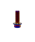 RISON titanium flanged hex bolt, burnt blue finish, M6x1.0x13mm, 6AL4V aerospace Ti (front view)