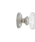Classic Rosette With Oval Fluted Crystal Glass Knob, Double Dummy Door Hardware in satin nickel finish, side view