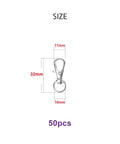 Hella Durable Premium Silver Swivel Snap Hooks 50 Pack Lobster Claw Trigger Clasps 32mm size chart with measurements.