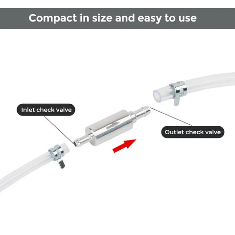 Two Pack Brake Bleeder Hose Kit With One Way Check Valve for motorcycle brakes and clutch, aluminum valve, clear tubes shown.