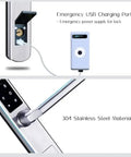 Tough As Nails Waterproof Gate Lock Featuring Fingerprint Scan Smart App Control And Keypad Access For Aluminum Or Iron Doors, USB port and 304 stainless steel material.