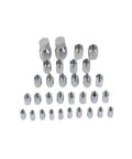 Heavy Duty 64 Piece JIC 37 Degree Flare Cap And Plug Kit For Hydraulic Hose And Tube Systems, array of fittings displayed