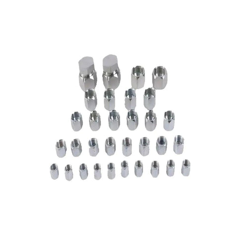 Heavy Duty 64 Piece JIC 37 Degree Flare Cap And Plug Kit For Hydraulic Hose And Tube Systems, array of fittings displayed