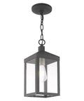 Nyack One Light Outdoor Hanging Lantern In Scandinavian Gray With Clear Glass Solid Brass Construction Weatherproof Outdoor Pendant