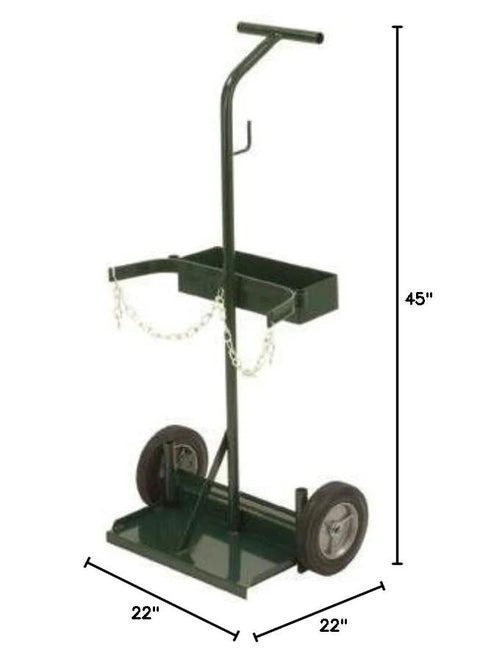 Harper Trucks welding cylinder hand truck, green, with 8-inch semi-pneumatic wheels; 45-inch tall, 22-inch wide