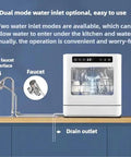 Portable Countertop Dishwasher Cranking Eight Place Settings On Five Custom Wash Cycles High Temp Dry with dual water inlet options.