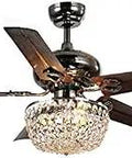 Image of Angel Three Light Crystal Chandelier Ceiling Fan with sleek five bronze blades and wood grain satin brown finish.