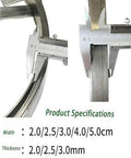 Product specifications of Heavy Duty Steel Drain Snake Strip Five Centimeters Wide Sixty Five Feet Long with width and thickness details.