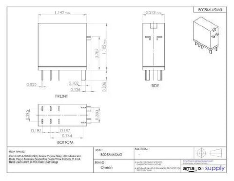 Technical drawing of G2R 2 SND DC24 General Purpose Relay With LED Indicator And Diode No Fuss Plug In Terminals DPDT