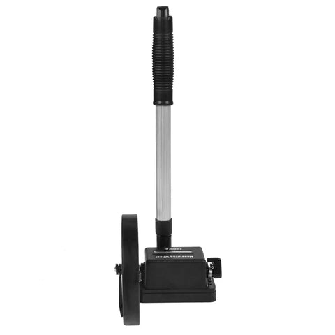 Fabater Measuring Wheel, Telescopic Handle Wear TPR Material Distance Measuring Wheel, Mechanical with Foldable Handle for Surveyors Construction Workers Roads (small) shown front view with black and silver design.