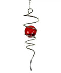 Gazing Ball Spiral Wind Spinner With Stainless Steel Tail, Hanging Swivel Hook, Weather Resistant Indoor Outdoor Decor In Silver And Red, 13 Inch Overall Height, 2 Inch Glass Ball, 2.5 Inch Spiral hanging red glass ball and stainless steel spiral