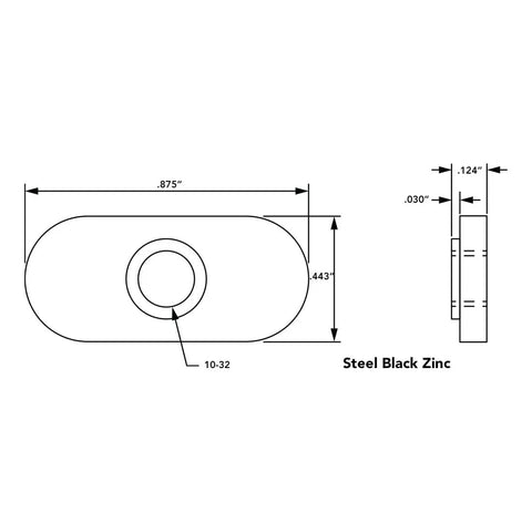 Technical drawing of Centered Slide-In T-Nuts 10-32 For 10 Series Aluminum Extrusions, 1010 Steel With Black Zinc Finish dimensions.