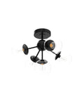 Modern Black Ceiling Light Fixture Semi Flush Mount Chandelier With Five Lights, smoked glass shade, vintage style matte base.