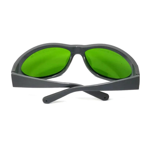 Straight Up Legit Infrared Laser Protective Glasses Built Dang Tough With Heavy Duty Nd Yag Laser Safety Eyewear back view with green lenses.