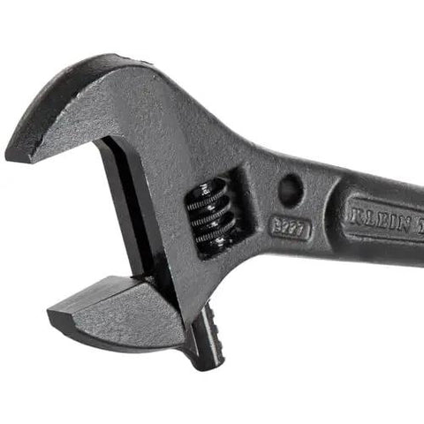 Close-up of Extra Wide Adjustable Wrench for Heavy Nuts and Bolts by Klein Tools, 10 Inch Spud Wrench With Tether Hole