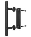 Two Pack Sliding Barn Door Handle Set, 12 Inch Heavy Duty Pull And Flush Hardware, Black Rustic Round Two Sided Design, Easy Install