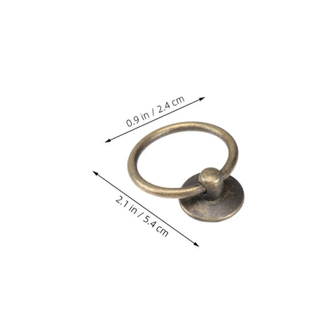 8 Pack Vintage Metal Drop Ring Drawer Pull Handles Zinc Alloy Circular Cabinet Hardware, light brown, shown with measurements.