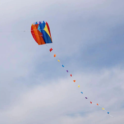 Colorful Parafoil Kite With 118 Inch Long Tail Go-To Outdoor Fun Easy To Fly Includes Handle And Line 20 Inch Frame