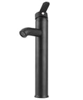 Maqulae Stainless Steel Basin Faucet, Black Tap with Bubbler (Tall) shown from the side with sleek design and modern lever handle.