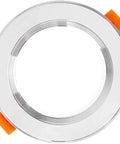 WKNHHL Recessed Lighting Housing Trim Kits Round Led Downlight Recessed for Ceiling Household Decor sleek circular chrome trim with orange clips.