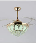 Top Notch 52 Inch Gold Ceiling Fan With Light featuring a Fresh Crystal Lotus Frame and elegant glass beads.