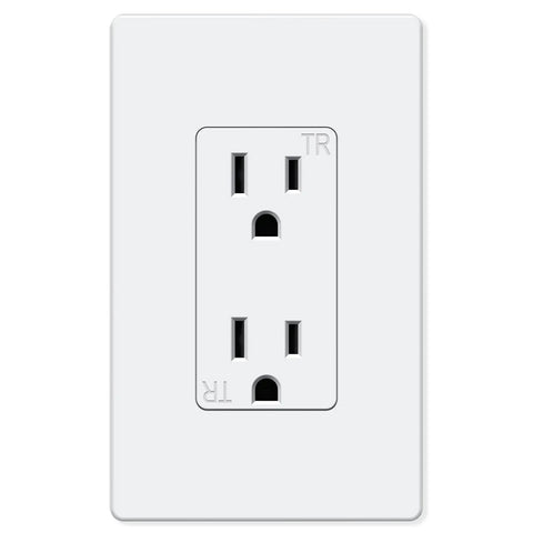 Decorator Receptacle Outlet With Screwless Wall Plate Included For Easy Install 15 Amp 125 Volt Tamper Resistant Electrical Outlet 2 Pole