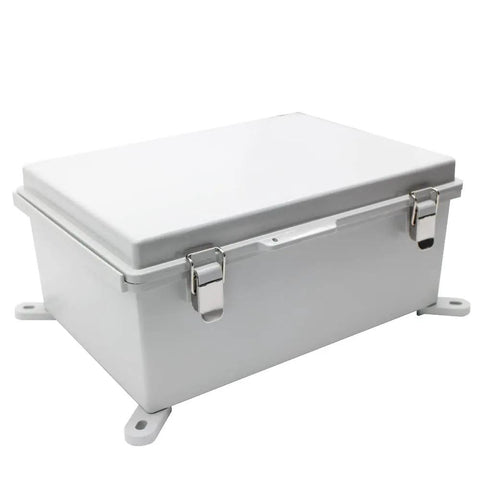 Watertight Electrical Junction Box With Mounting Plate And Clear Hinged Cover, Stainless Steel Latch, Durable Plastic Enclosure, Grey