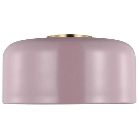 Malone Flush Mount Ceiling Light in Rose Finish, 1 Light, 60 Watt Fixture With Sleek Spun Metal Disk Detail, side view