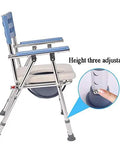 Slick Portable Commode Chair With Smooth Rolling Wheels Extra Wide Comfy Seat showing adjustable height feature and sturdy frame.