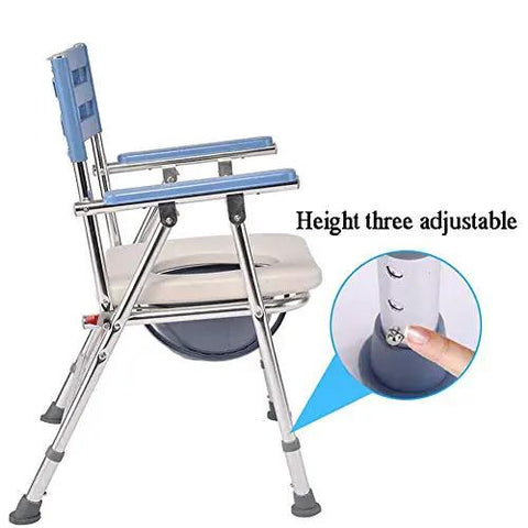 Slick Portable Commode Chair With Smooth Rolling Wheels Extra Wide Comfy Seat showing adjustable height feature and sturdy frame.
