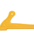 Yellow woodworking push stick with rubber bottom grip for safety push block set for woodworking and router tables.