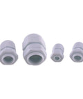 Pro Grade Heavy Duty Strain Relief Cord Grip Lock Nut Set For M12 M16 M20 M25 Cables, four different sizes displayed.