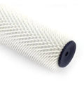 Pro Level 7 Inch Spiked Paint Roller With Slick Non Slip Plastic Handle For Knocking Out Air Bubbles While Stippling Interior Walls And Ceilings Fast Without Dragging Or Skipped Strokes On Your Projects close-up view of spiked roller with polyester cover and plastic handle.