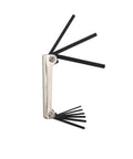 Pro Grade Nine Key Folding Hex Key Set In SAE Sizes with keys extended showcasing leverage positions and square cut ends.