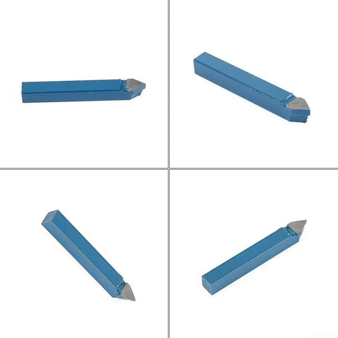 Four blue carbide lathe tool bits from Ten Piece One Quarter Inch Carbide Lathe Tool Bits Set For Metal Cutting High Hardness Tips