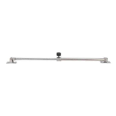 Side view of stainless steel hatch lid stay adjuster with central locking knob and end mounting brackets, 248-432mm