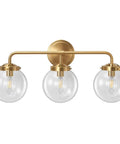 Three Light Vanity Wall Sconce Over Mirror In Matte Gold Finish With Transparent Glass Ball Shade, Sleek Modern Mid Century Farmhouse Bathroom Lighting For Vanity, 22 Inch Long Glam Vibe