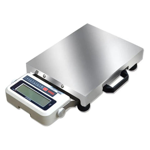 Heavy Duty Digital Floor Scale With Waterproof Stainless Steel Platform 300Kg showing LCD display and foldable design.